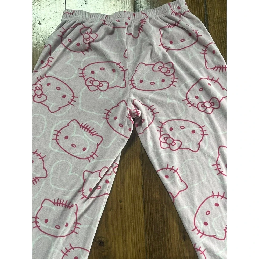 Hello Kitty Sanrio Pink‎ Fleece Pajama Pants Plush Lounge Bottoms Womens Medium